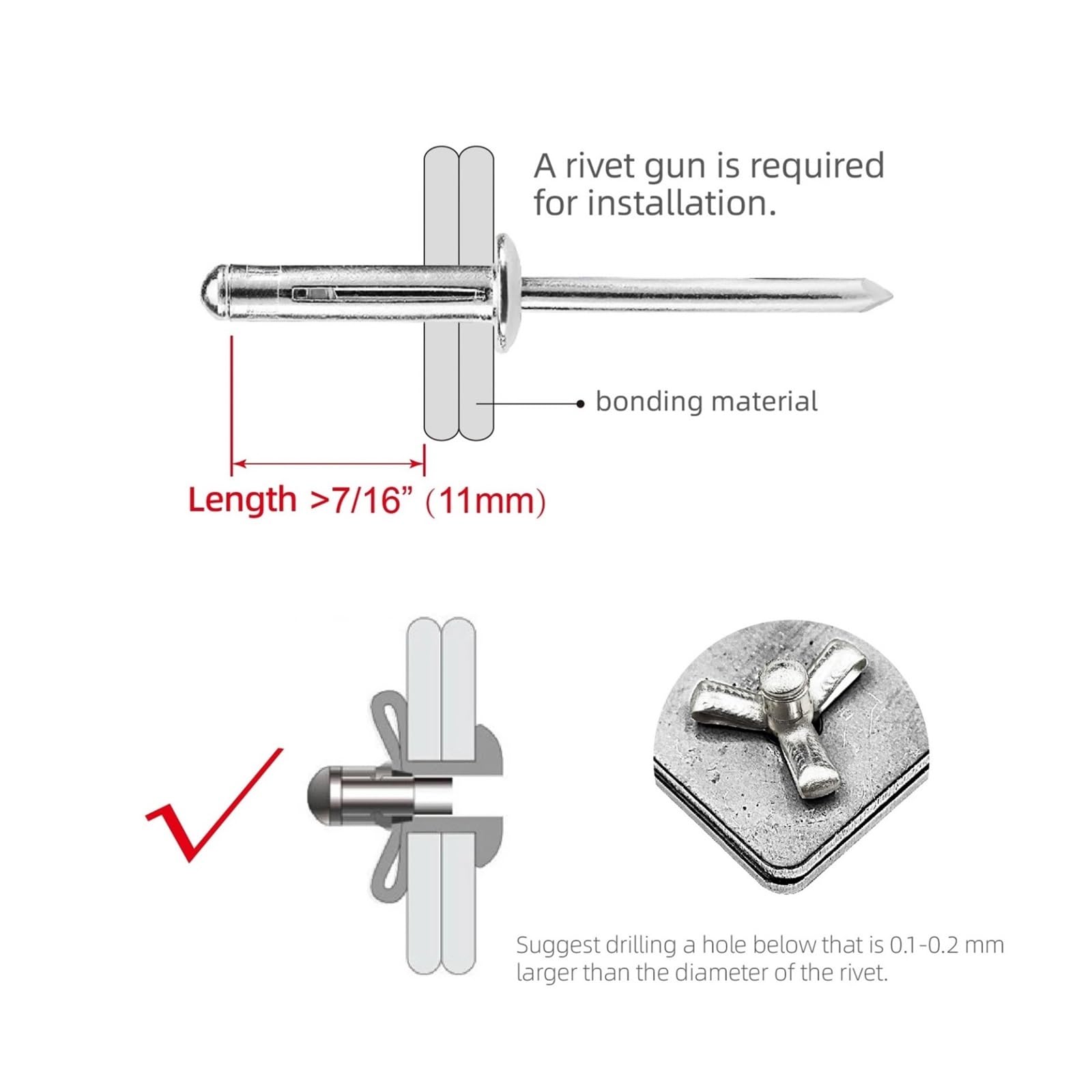 20/50 szt. Trifold aluminiowe nity zrywalne 4,8 mm zestaw kolorowych składanych nitów Pop(20Pcs,4.8x40mm Silver)