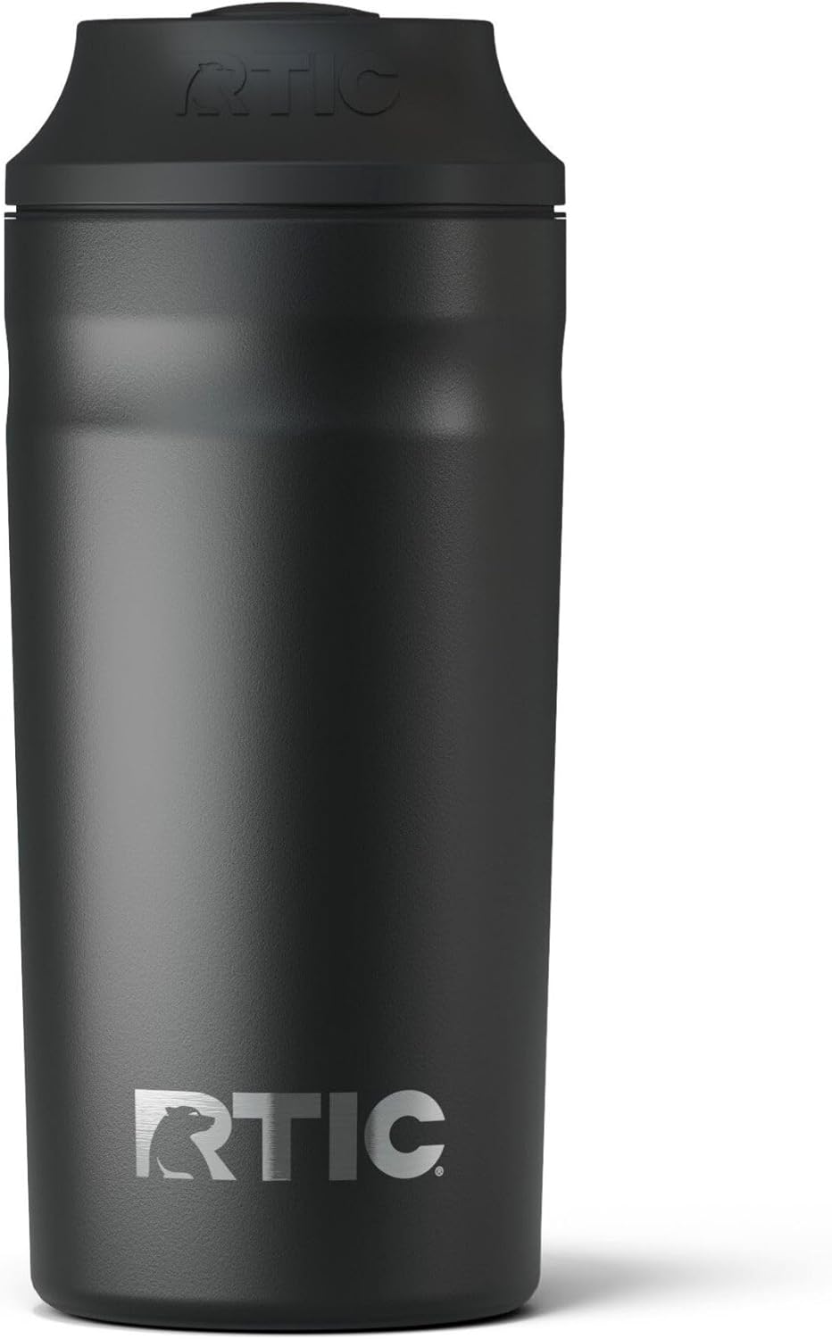 RTIC Can Chiller with Slider Lid, Black, Fits Various Sizes Including 12oz, 16oz, & Slim Cans, Double Wall Vacuum Insulated, Stainless Steel, Sweat Proof