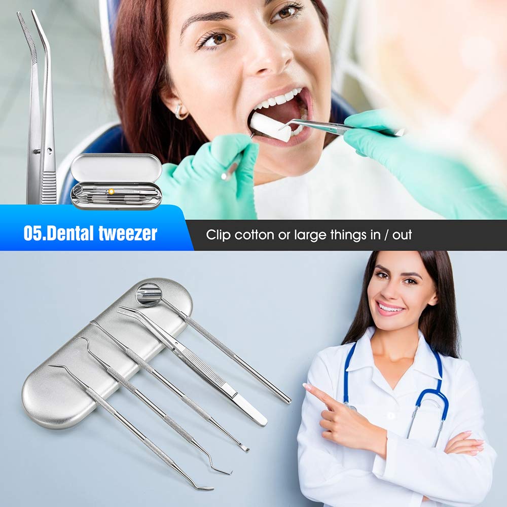 HANNEA 5 Pcs Dental Kit, Stainless Steel Teeth Cleaning Tools, Storage Box 4