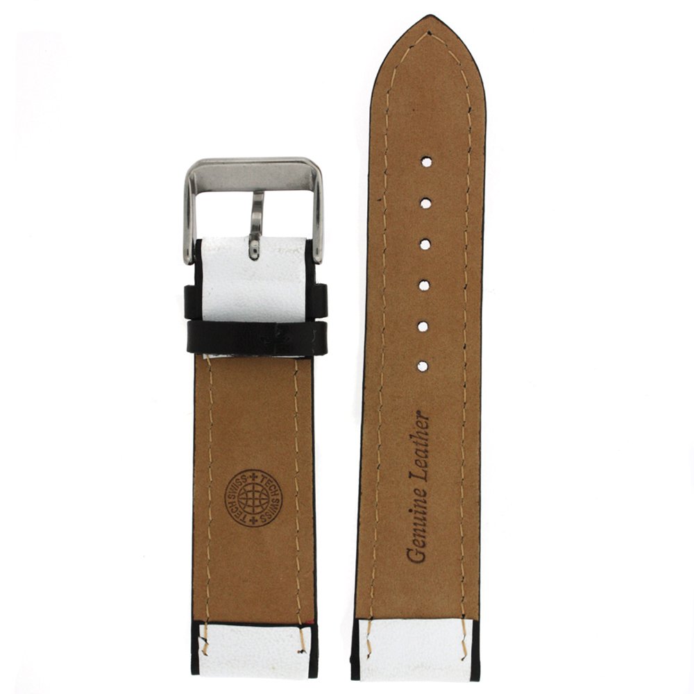 Tech Swiss Watch Band Sport Design White Black Genuine Leather 18 millimeter