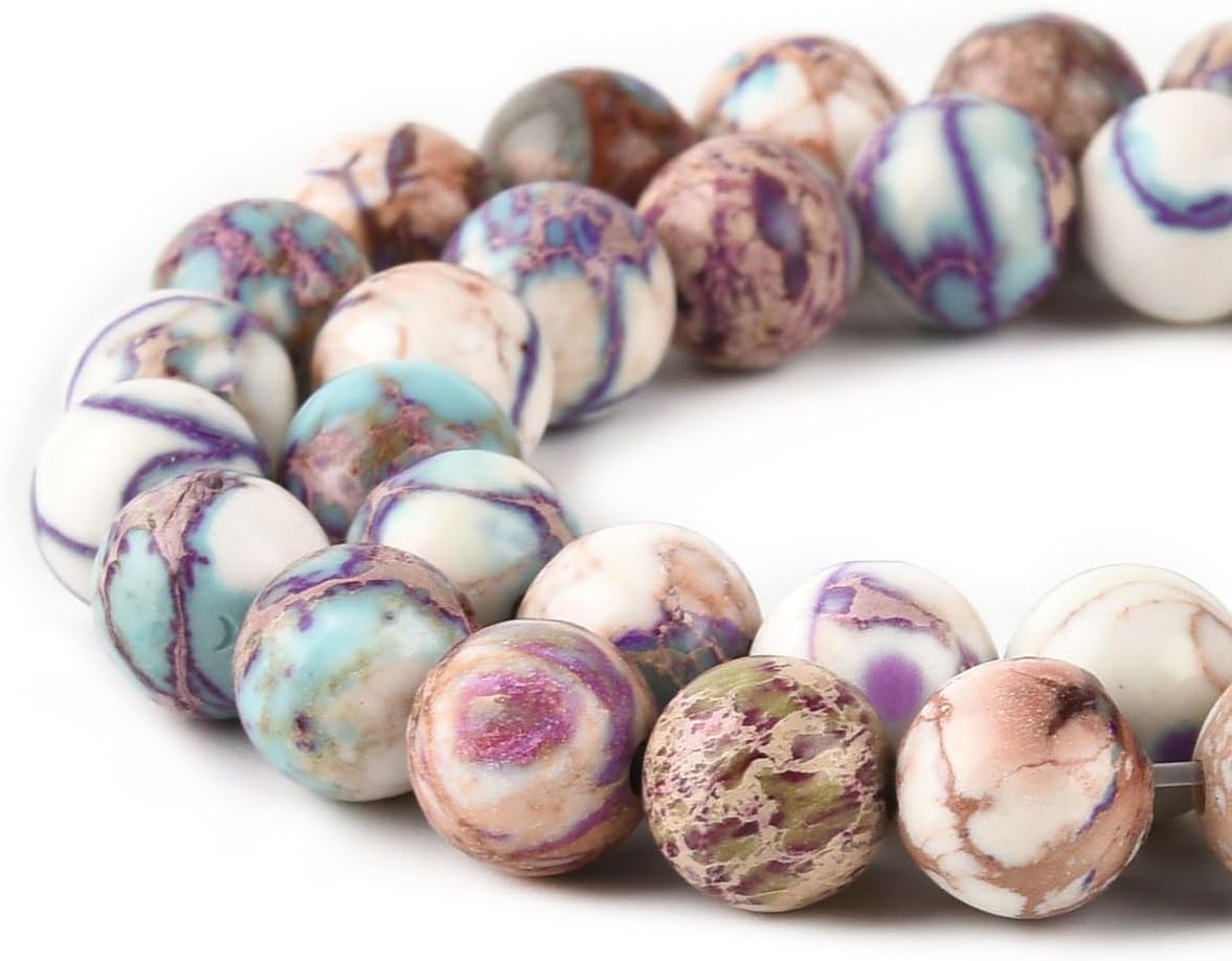 8mm White Purple Sea Sediment Imperial Jasper Round Gemstone Natural Stone Loose Beads for Jewelry Making Design Crafts 45 Pcs 15 Inch - Image 3