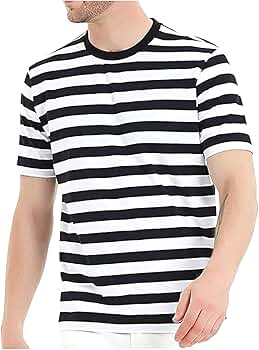 トップス Horizontal Striped Tee / black striped T-Shirts for Men Black and White Horizontal Stripe Short