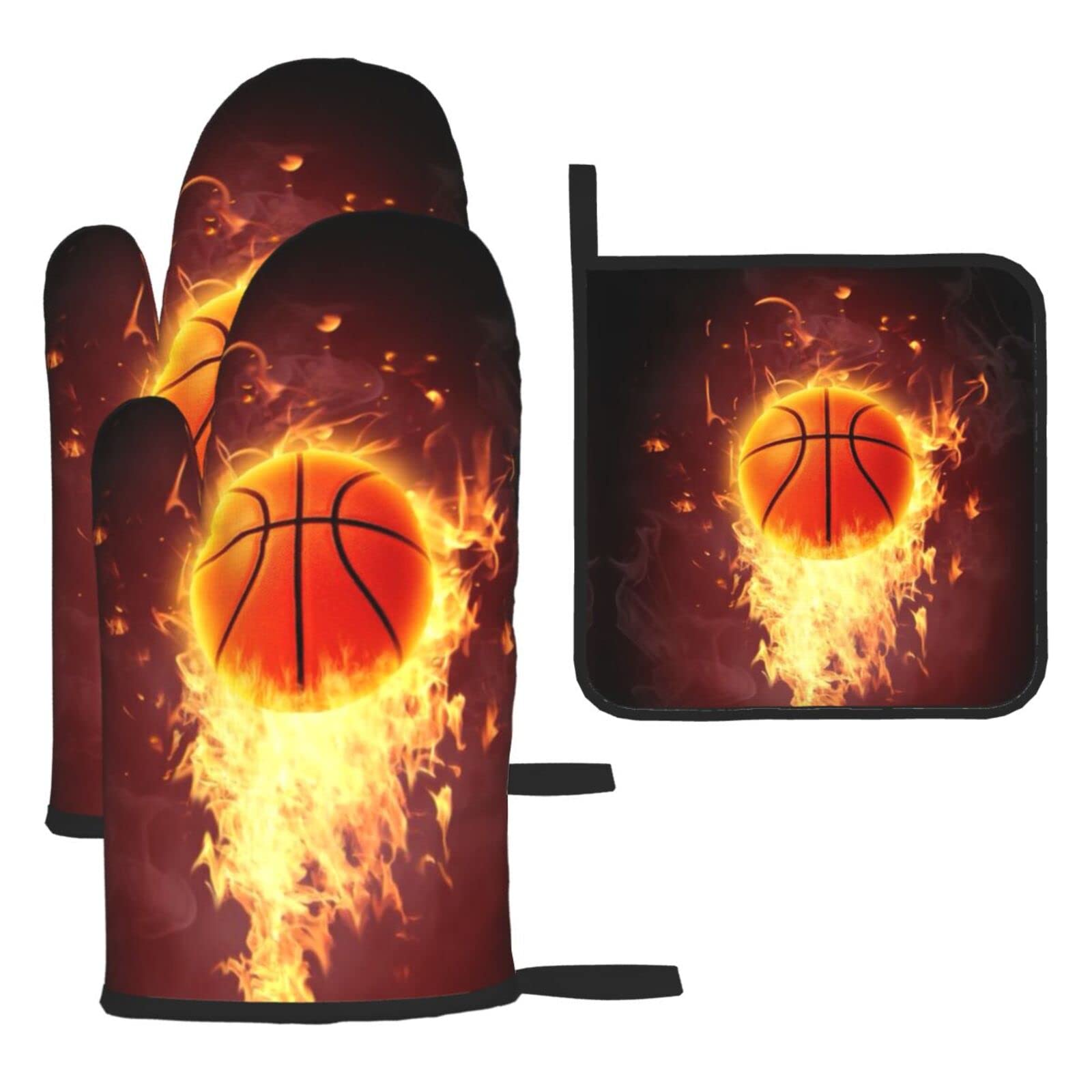 Basketball Oven Mitts and Pot Holder Kitchen Set for Grilling, Cooking, Baking, Heat Resistant