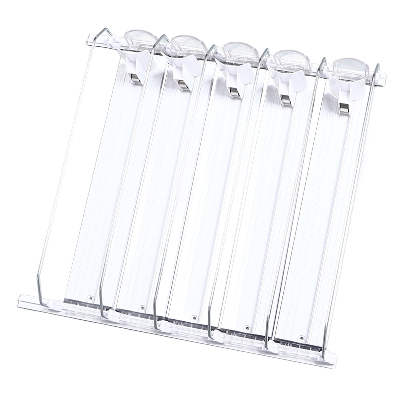 Organizador de Bebidas para Nevera, Barra de Empuje Ajustable con Resorte, Riel Deslizante, dispensador de Latas de Soda para Cerveza y Bebidas, 38 cm (Blanca)