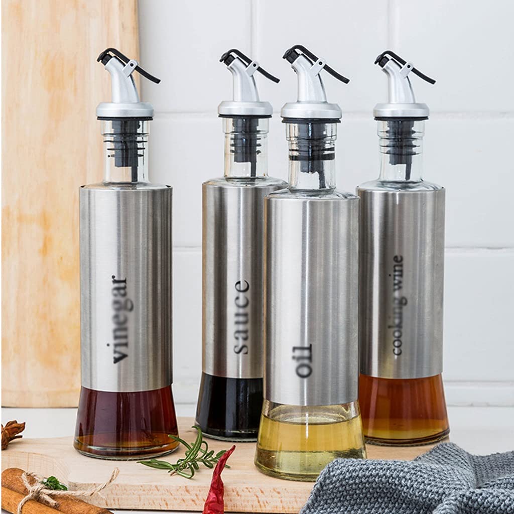 Botes Especias Aceite de vidrio y dispensador de vinagre, aderezo de ensalada Cruet Botella de cristal Botellas de aceite de oliva Dispensador de aceite de vidrio Botella de aceite Coco Botella de ace