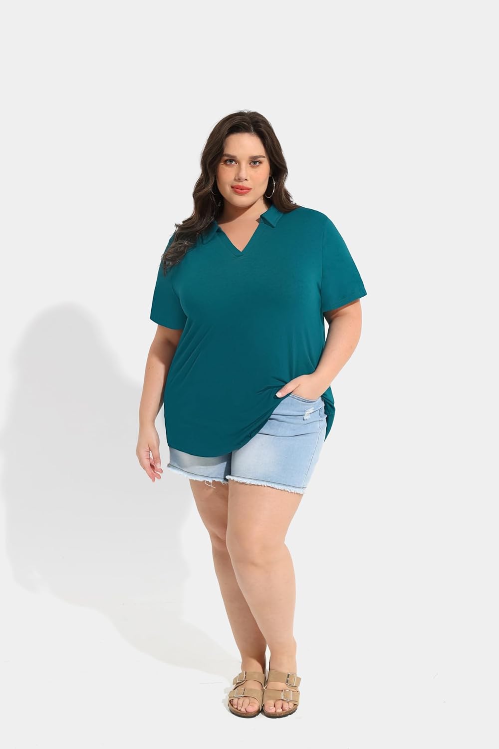 TIYOMI Plus Size Collared Polo Shirts Summer Short Sleeve V Neck Business Tops for Women XL-5XL - Image 6
