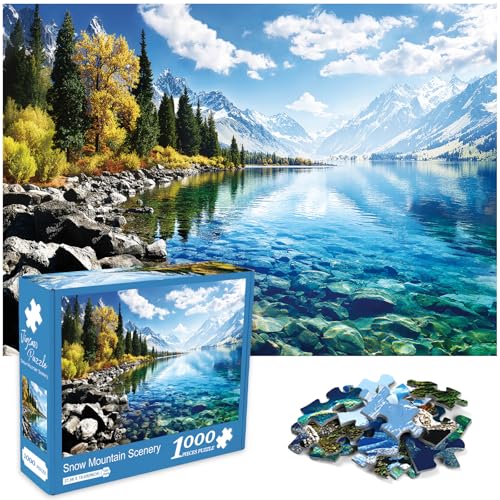 crowm Nature Jigsaw Puzzles for Adults 1000 Pieces, Snow Mountain Lake Landscape Puzzles Impossible Difficult Challenging Scenery Jigsaw Puzzles...