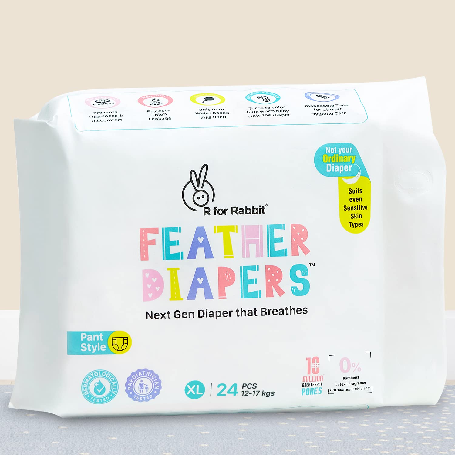 R for Rabbit XL Size Premium Feather Diaper for Baby 12 to 17 kgs (24 Pack Offer)