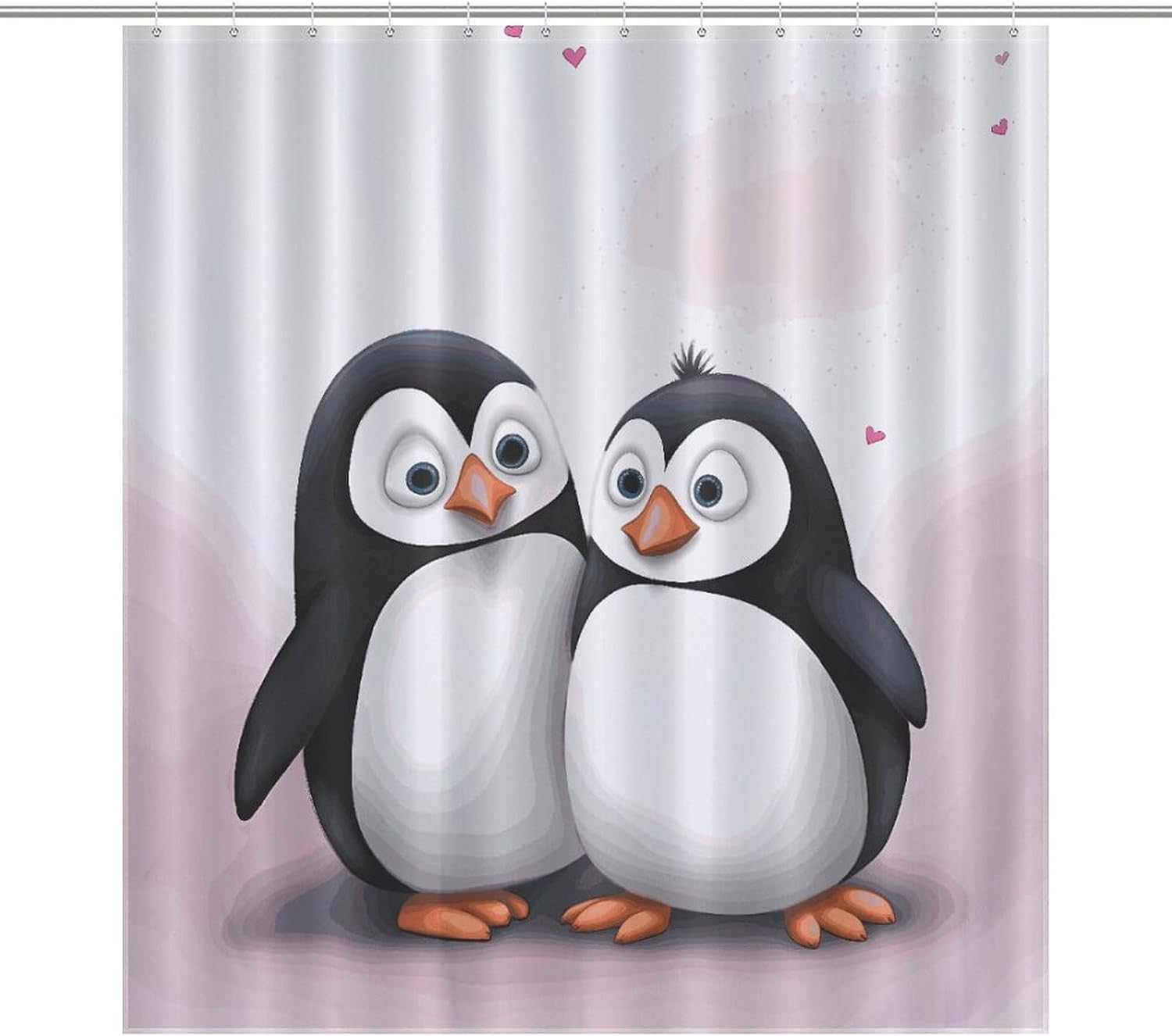 Shower Curtains Liner, I Love Penguins Printed Waterproof Fabric Shower Curtain Liner Bath Curtain with Rust Proof Grommets 72x72 Inches