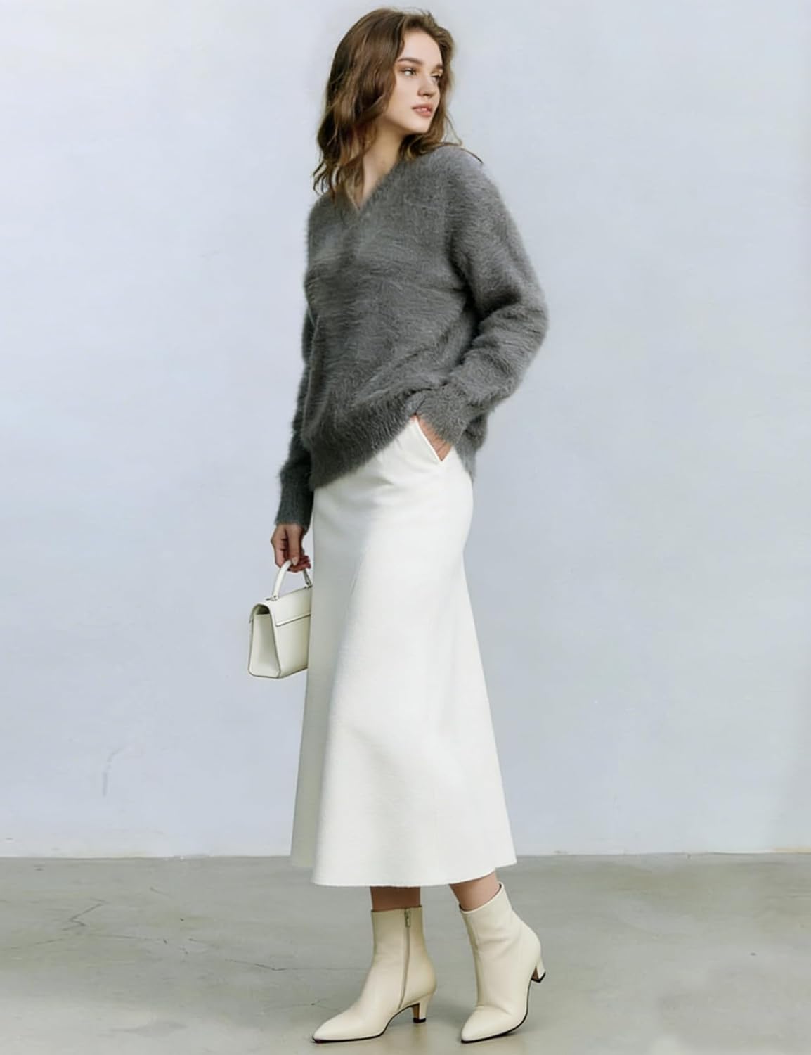 Yimoon Fuzzy Sweater for Women V Neck Long Sleeve Soft Chunky Pullover Sweater Loose Slouchy Fluffy Jumper Top - Image 5