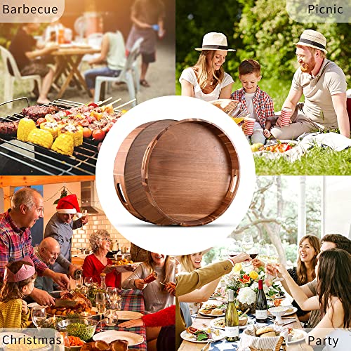 Round Wooden Serving Tray With Handles,20" Large Diameter Wood Serving Trays For Ottoman,Rustic Acacia Wood Circle Tray For Eating, Entertaining,Decorating And Organizing #TOP6