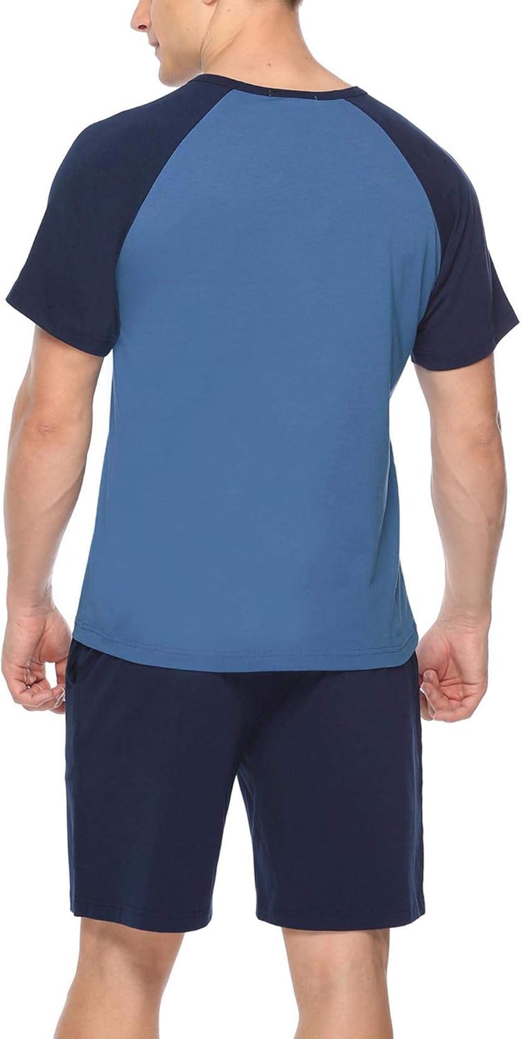 iClosam Mens Cotton Short Sleeve Pajama Sets Super Soft Sleepwear Lounge Set Blue