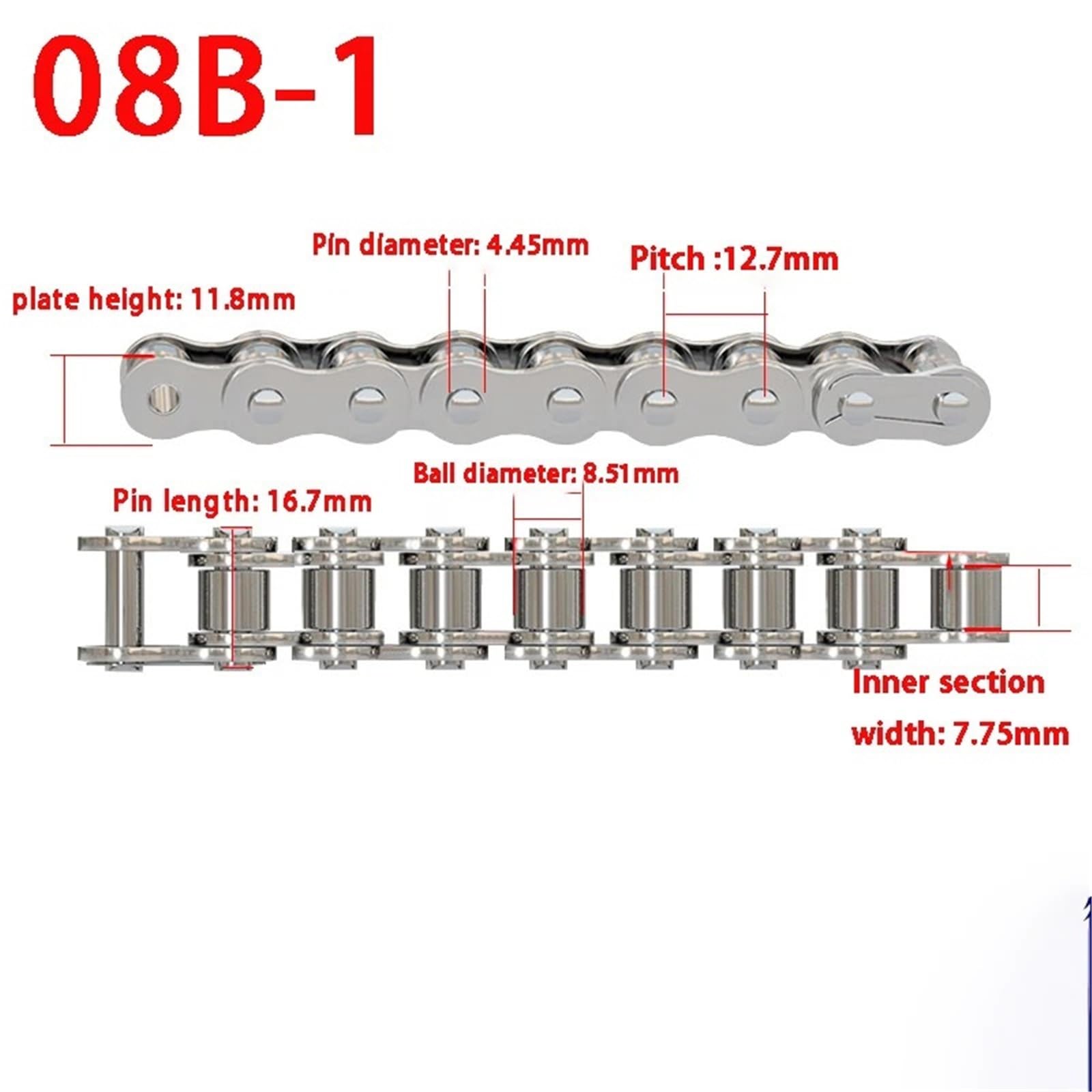 Rollenkette Aus Kohlenstoffstahl 1 Stück 304 Edelstahl Industrieantriebskette mit 20 Zähnen Kettenrad Getriebe 08B-1 for Übertragungsrolle(08B Sprocket 20T 1PC)