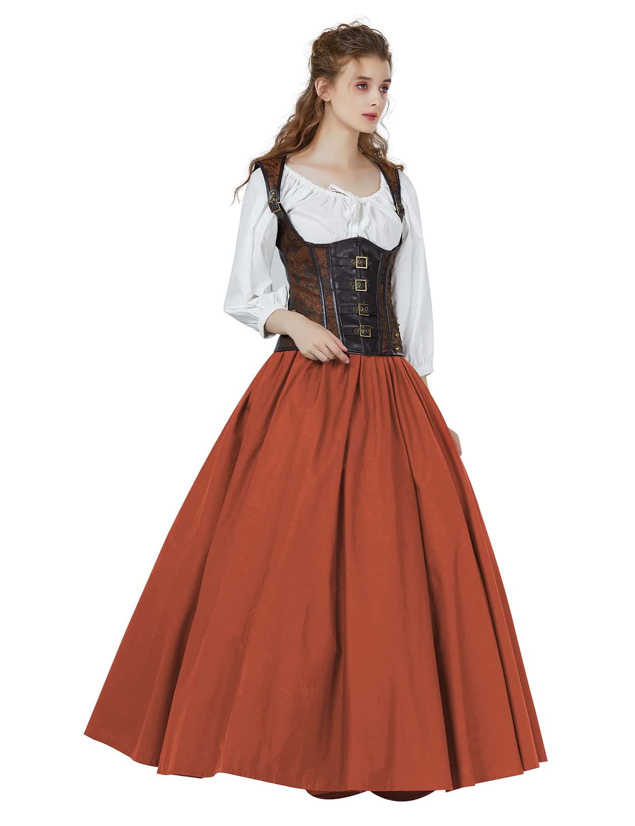 BEAUTELICATE Falda Larga Mujer Algodón Vintage Falda Medieval Bohemio de Verano Renacentista Gitana Gótico Victoriana Cosplay Costume Ropa de Playa