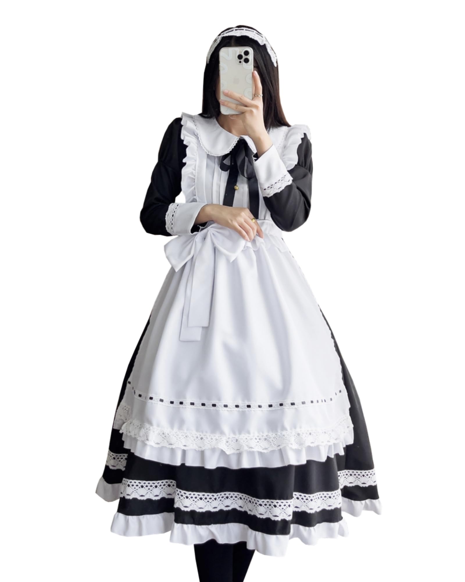 NSPSTT Adult Maid Costume for Women, 4 Piece Classic Maid Dress Set, Long Sleeve Black and White Cosplay Outfit, S — image 1