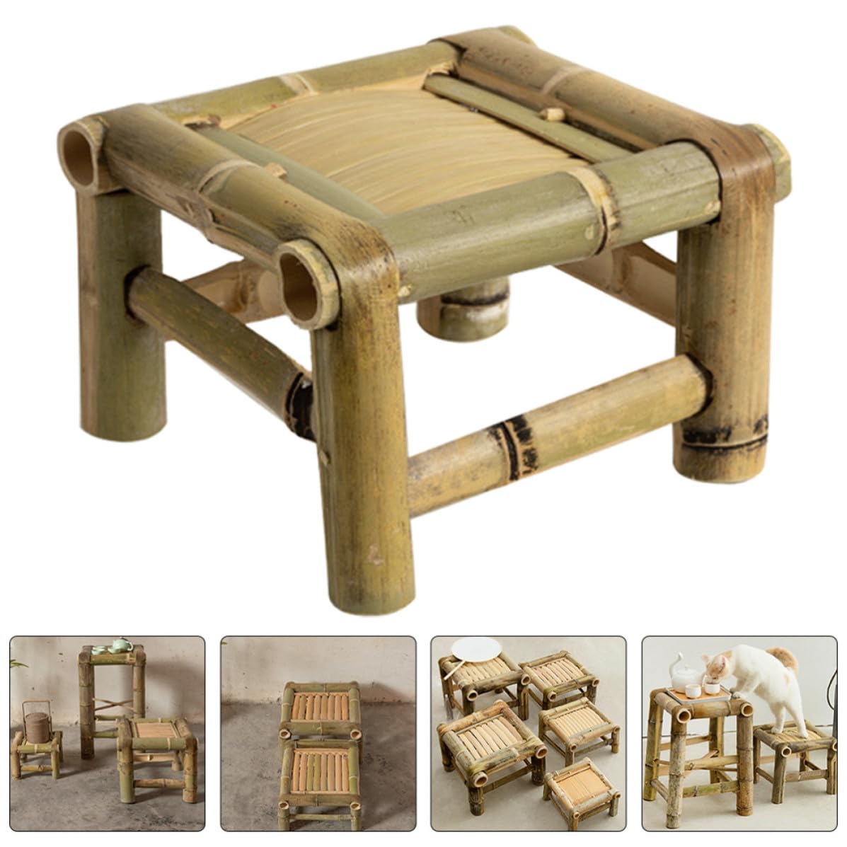 Abaodam Taburete de Bambú, Taburete Pequeño Hogar, Retro, Bambú, Fácil de Limpiar, Ahorra Espacio, para Disfrutar del Té y Ducharse