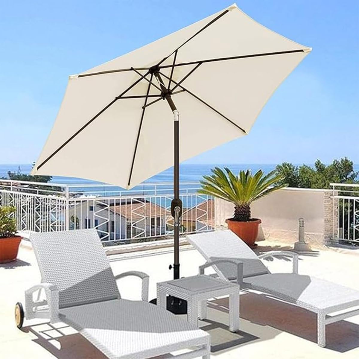 Tettoia di ricambio a 8 stecche per ombrelloni da terrazza da 2,0 m - 3,5 m, impermeabile, protezione UV da giardino, tessuto cachi per uso esterno