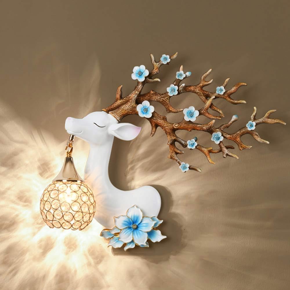VDOQTLJT Wall Sconces Nordic Deer Antler with Cryal Lampshade Sika Dection Light Vintage YLE Re Sconce Home Room(2)