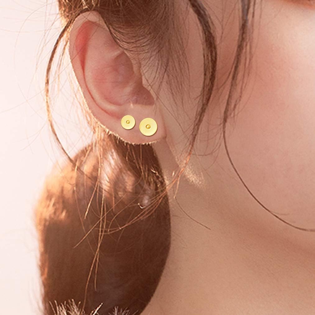 Stainless Steel Earrings Posts Flat Pad (2 Size) with 100 Pairs Earring Backs for Earring Making Findings, Total 200 Pieces (Golden, 6mm,8mm)