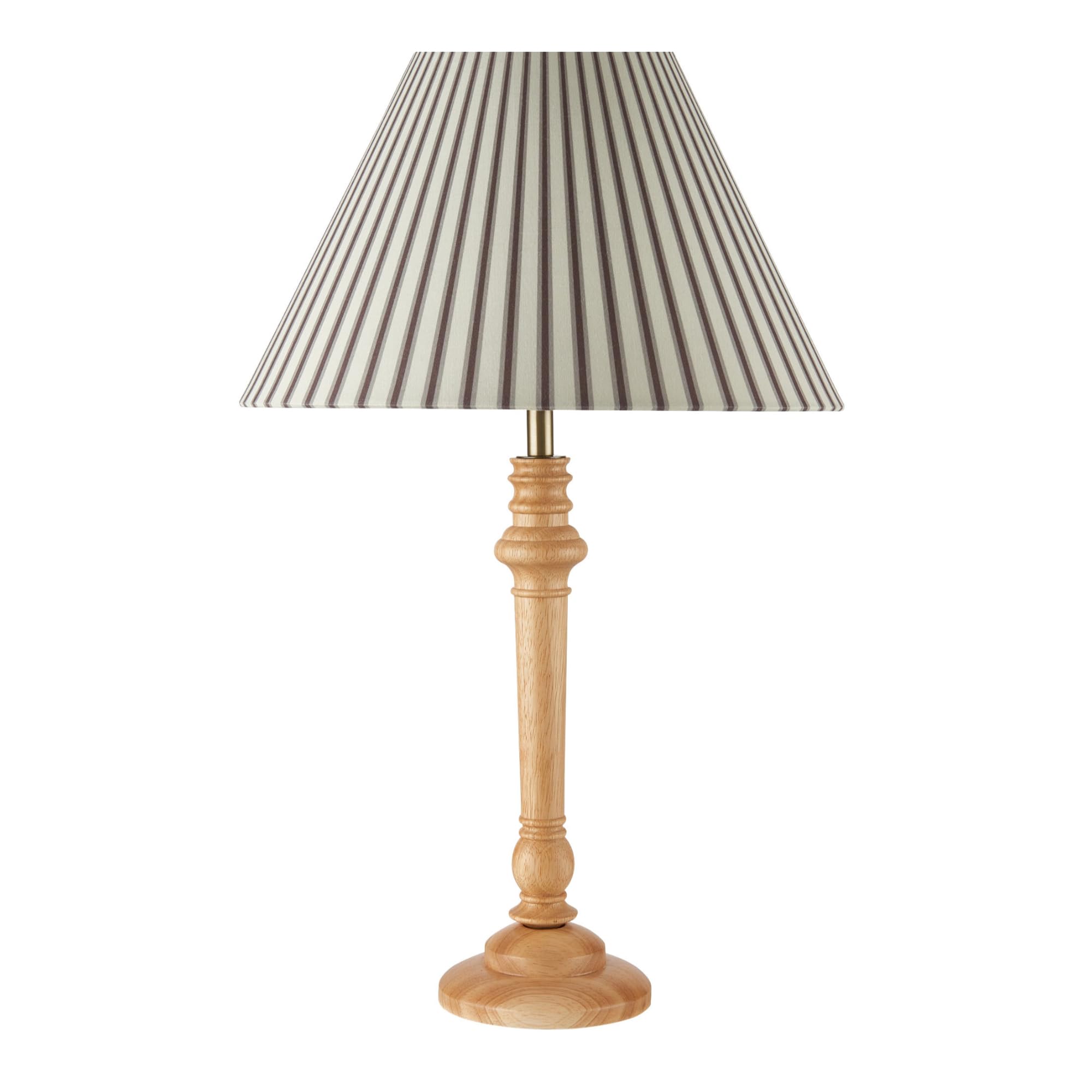 First Choice Lighting - Table Lamp - Natural Wood - Striped Linen Shade - 55cm