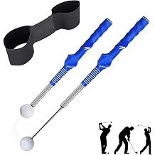 Golf Swing Training Aid,Retractable Golf Swing Trainer with Arm Posture Correction Strap,Rhythm Click Sound Warm Up Golf Swing Trainer,Velocity Grip Golf for Men Women Indoor & Outdoor Practice