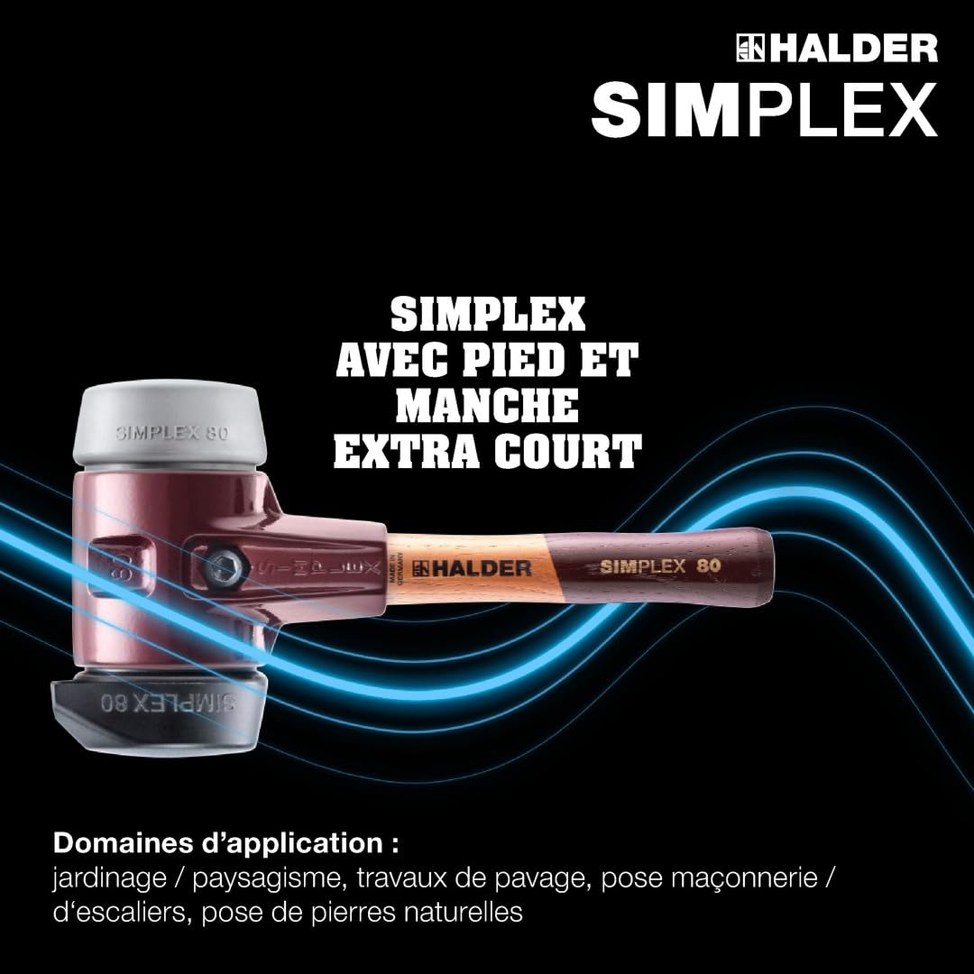 Maillet SIMPLEX, Caoutchouc chargé, avec pied/TPE moyen ; avec boîtier en fonte malléable et manche en bois extra court de qualité | D=80 mm/Modèle de manche=extra court | 3023.282