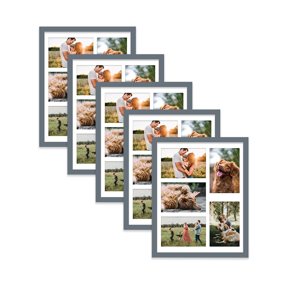 Grey Multi Photo Frame - Holds 5 x 6x4 Pictures, Family Collage Picture Frame for Wall Display, 14x11 Frame size, Set of 5 — image 1