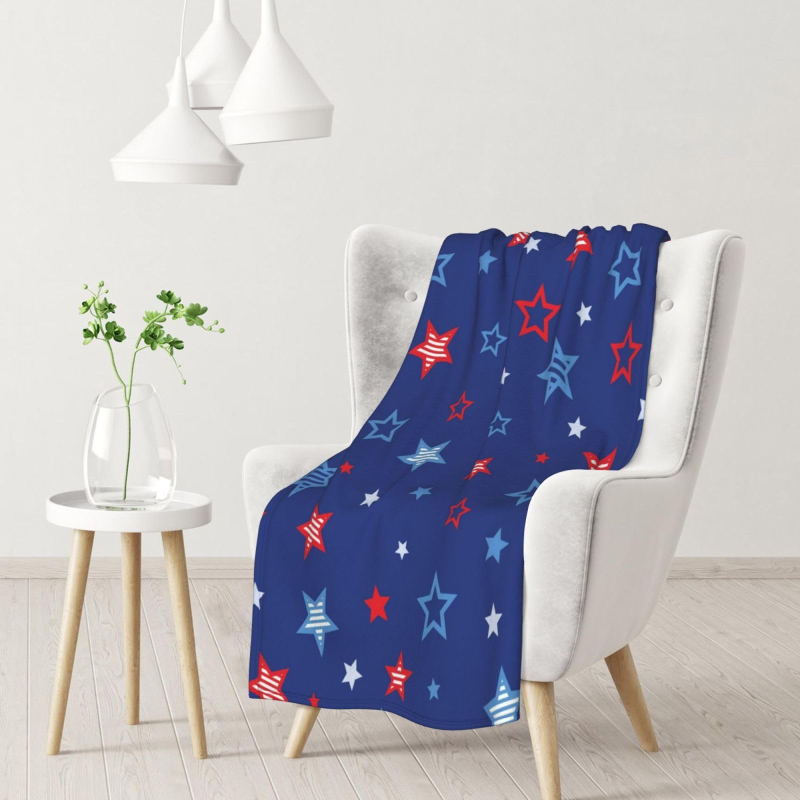 Yofien Black Red Blue Starsflannel Throw Fluffy Blanket For Couch, Soft Cozy Blankets