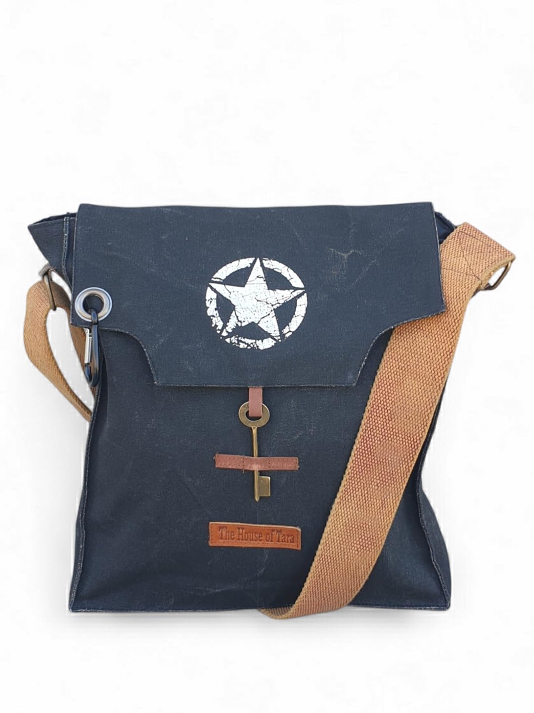 the house of tara Sturdy Cotton Canvas Messenger Bags for Men and Women | With two Magnetic Snap Buttons Flap Closure, Adjustable Body Strap & Multiutility Lobster Hook (Phantom Black)-picture-42
