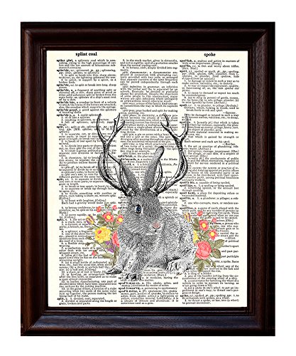 Fresh Prints of CT Dictionary Art Print - Jackalope - Printed on Recycled Vintage Dictionary Paper - 8"x11" - Mixed Media Poster on Vintage Dictionary Page