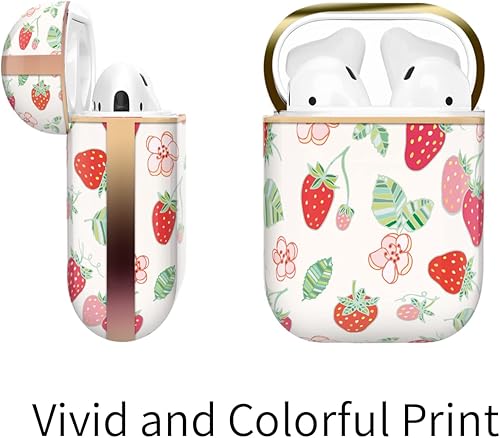 Miniatura 4 de Berkin Arts Compatible con AirPods de 1 generación, AirPods de 2 generación, funda protectora rígida con llavero con flores de fresa, hojas