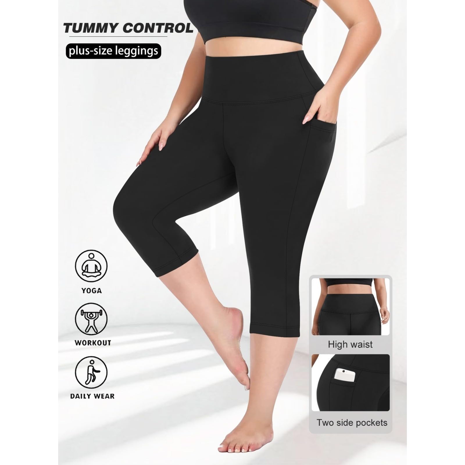 ANTTK Spodnie do jogi z wysokim stanem dla kobiet o długości 9/10 z kieszeniami, dwuwarstwowe legginsy z brzoskwiniowym wykończeniem, slim fit, kompresyjne spodnie treningowe, mieszanka nylonowego