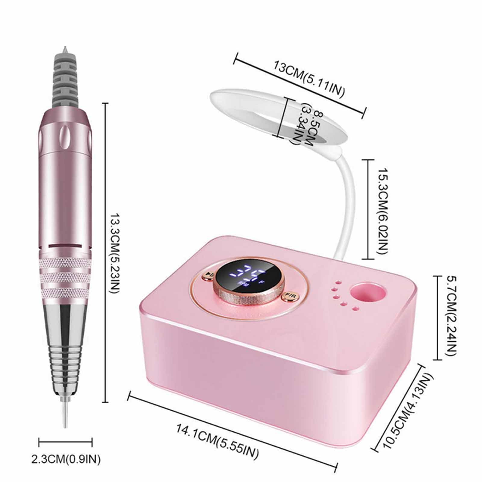 Stal nierdzewna nierdzewna maszyna do paznokci, przenośne żelowe pliki do paznokci są dostarczane z USB LED Light 5 Gniazdek szlifowania Usuń martwą skórę, złuszczanie