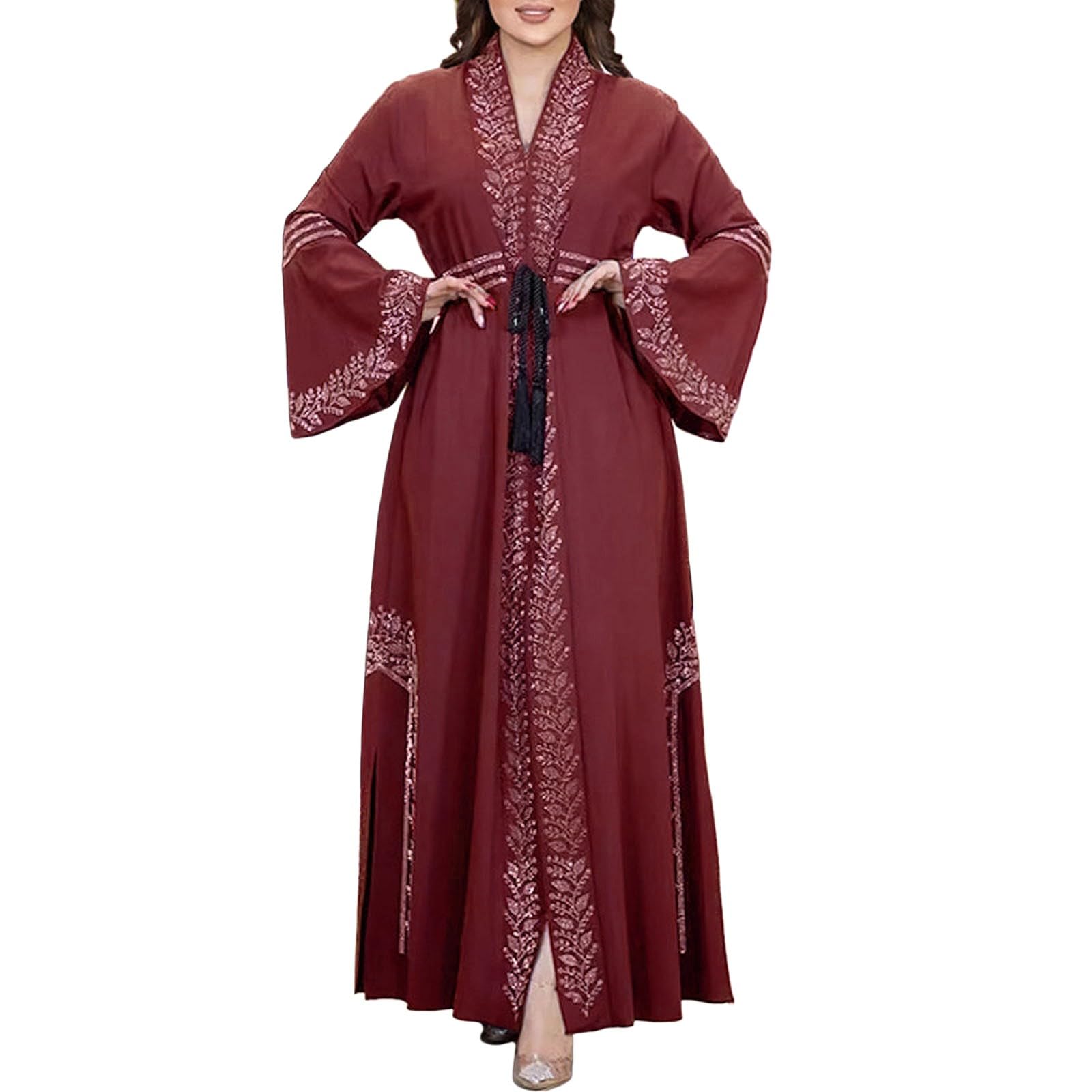 Generisch Muslimische Gebetskleidung mit Langen Ärmeln für Damen (Red, L)