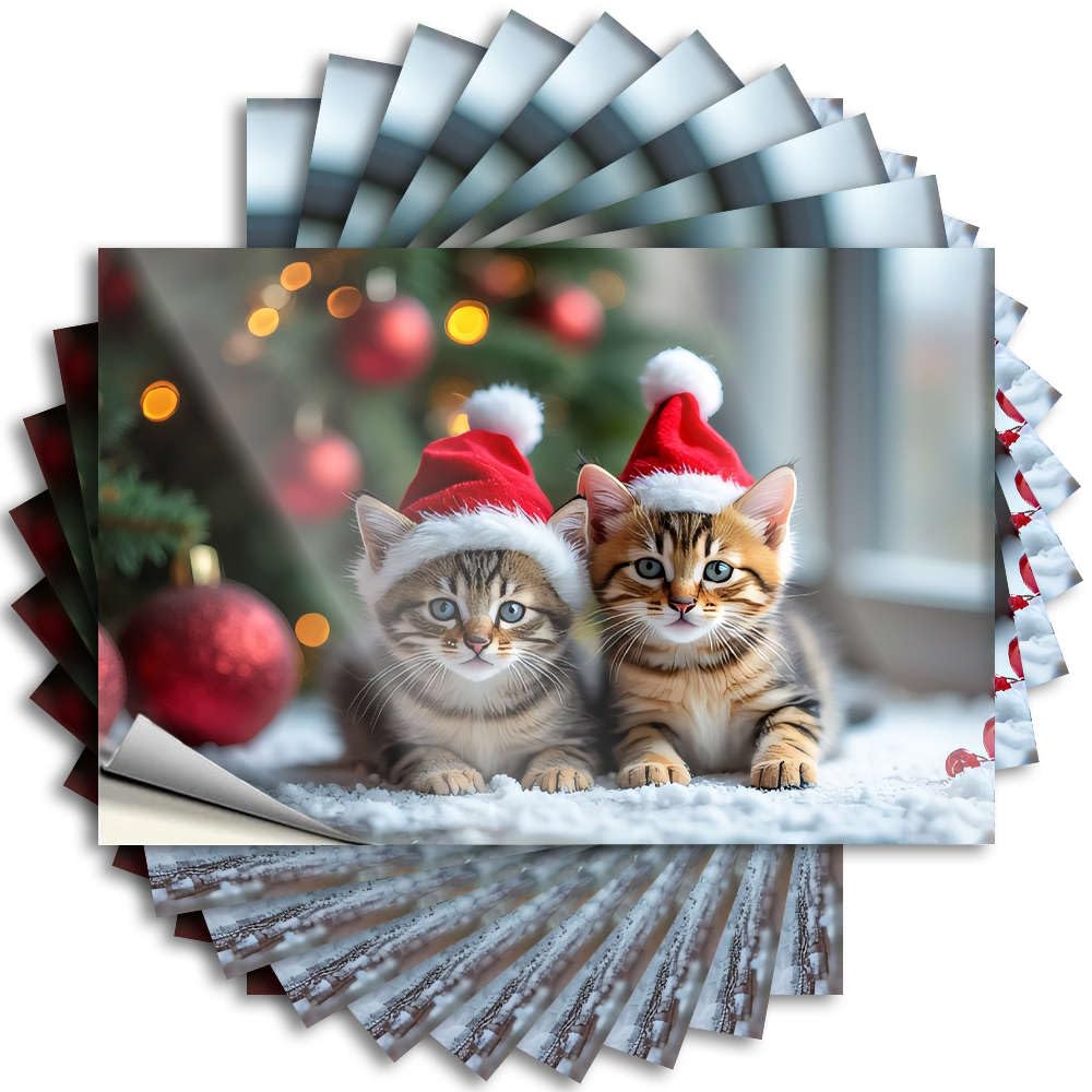 Tattoos - Fun Door Two Kittens Wearing Santa Hats Sit On A Snowy Surface for Best Back Yard Decorations(6X9CM)