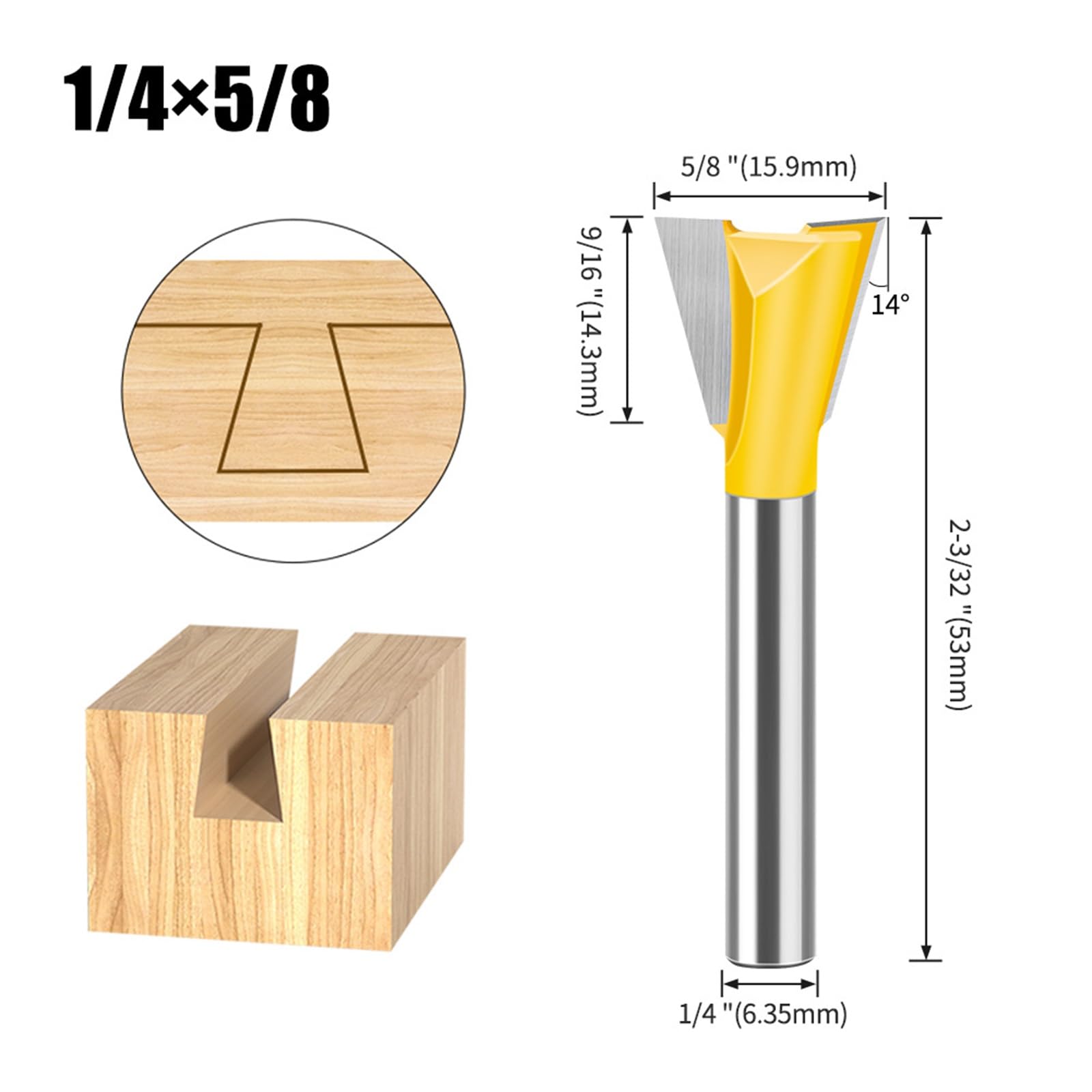 MACHSWON Straight Cut Router Bit Milling Cutter Cutting Dovetail Bit 1/4 Inch Shank,5/8" Cut Diameter Wood Cutting Trimming Cutter Double Flute Straight Grooving Bits for Woodworking Dovetail Bit - Image 2