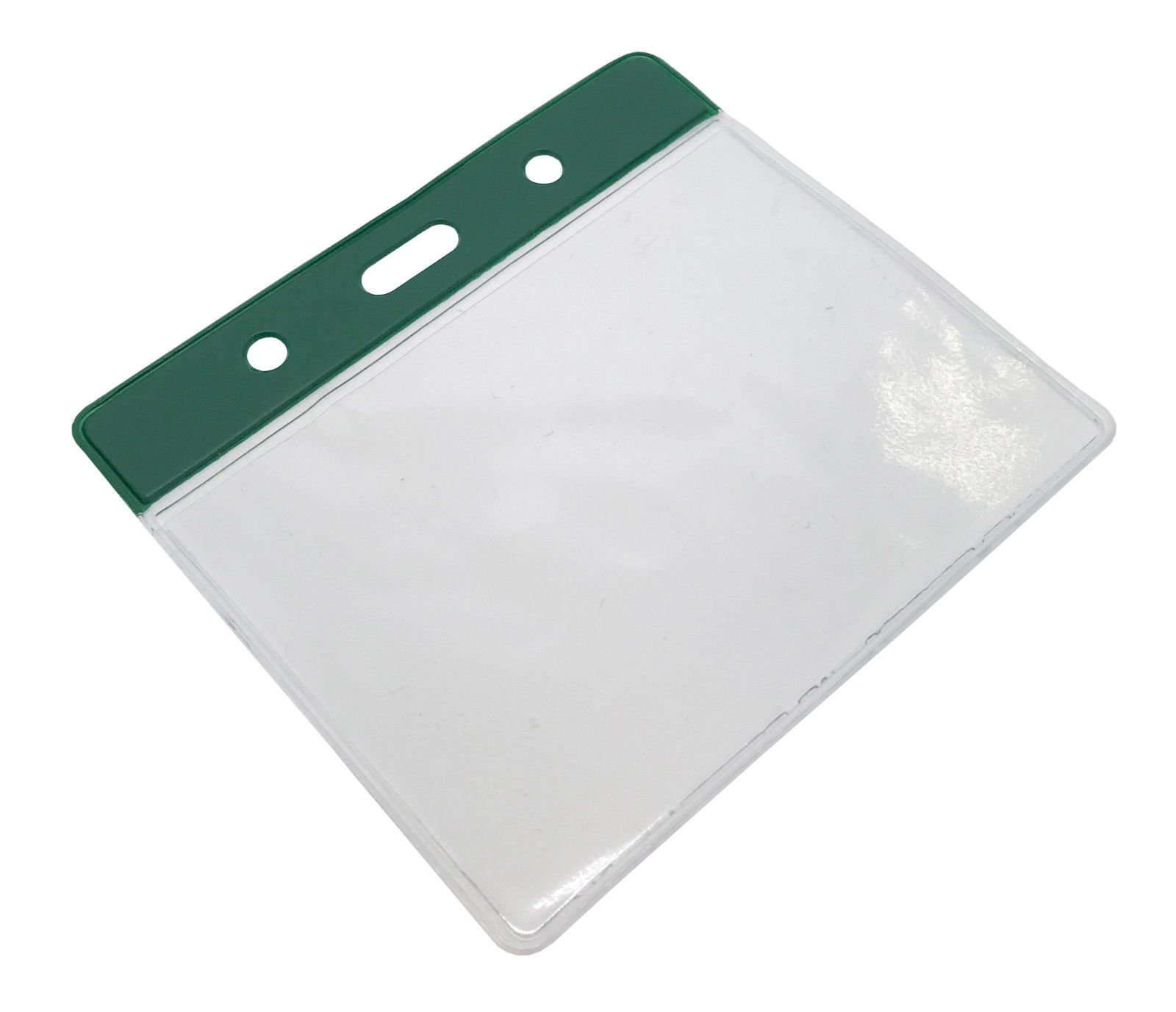 Customcard Ltd ID Badge Pocket Plastic Vinyl Wallet Pouch 60x90mm, Green Header, Flexible, Full Coverage Card Holder