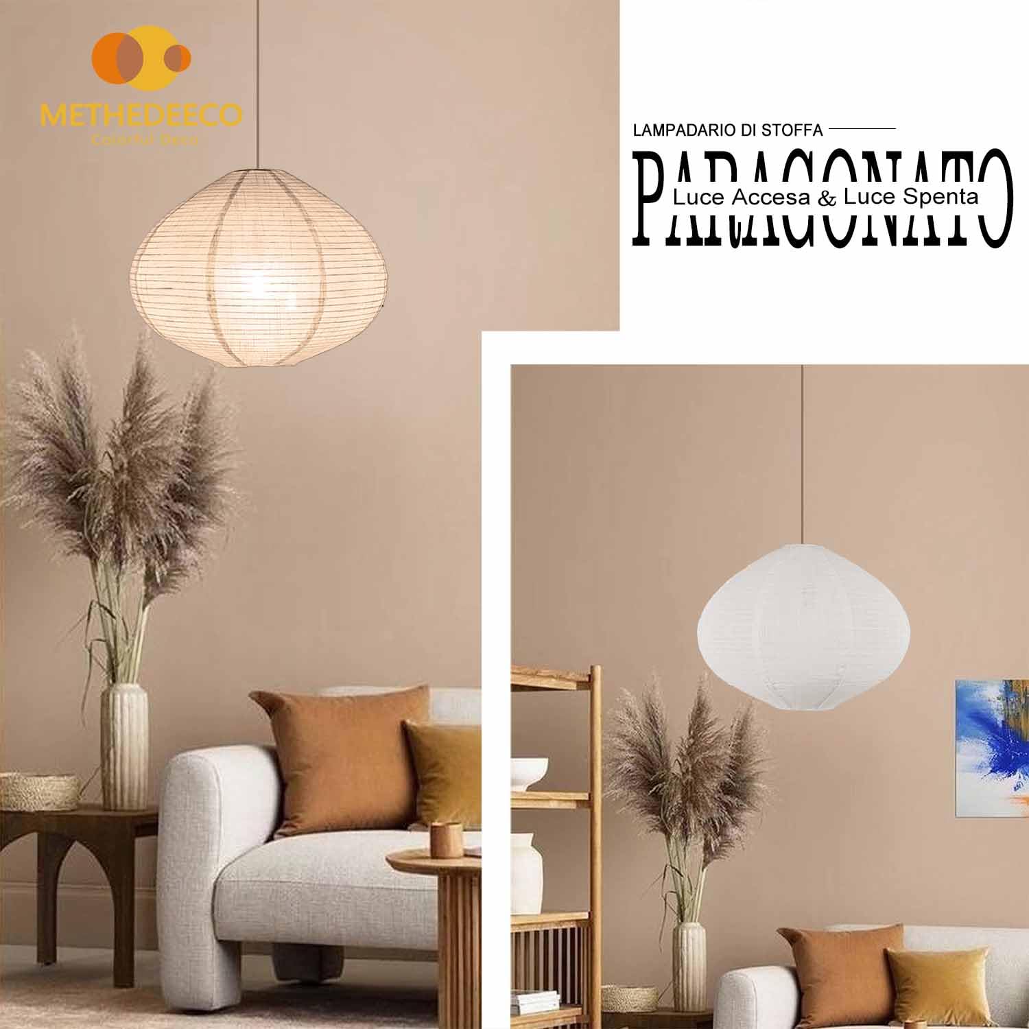 METHEDEECO Set 2 Paralumi a Sospensione in Lino 40 cm – Lampade in Tessuto Fatte a Mano, Design Minimalista per Soggiorno, Camera da Letto, Sala da Pranzo, Ufficio, Regalo Elegante