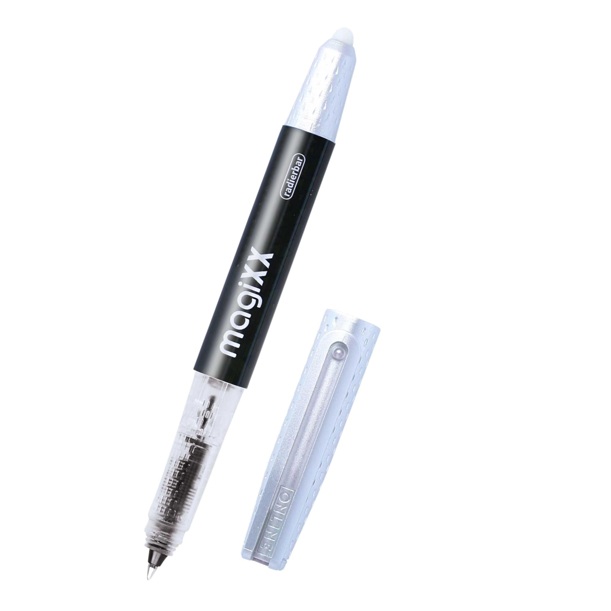 Online magiXX Erasable Rollerball Pen Black with Ink Cartridge I Rollerball Pen with 0.7 mm Line Width I Includes 1 x Cartridge Blue I Erasable Pen for School, University and Office