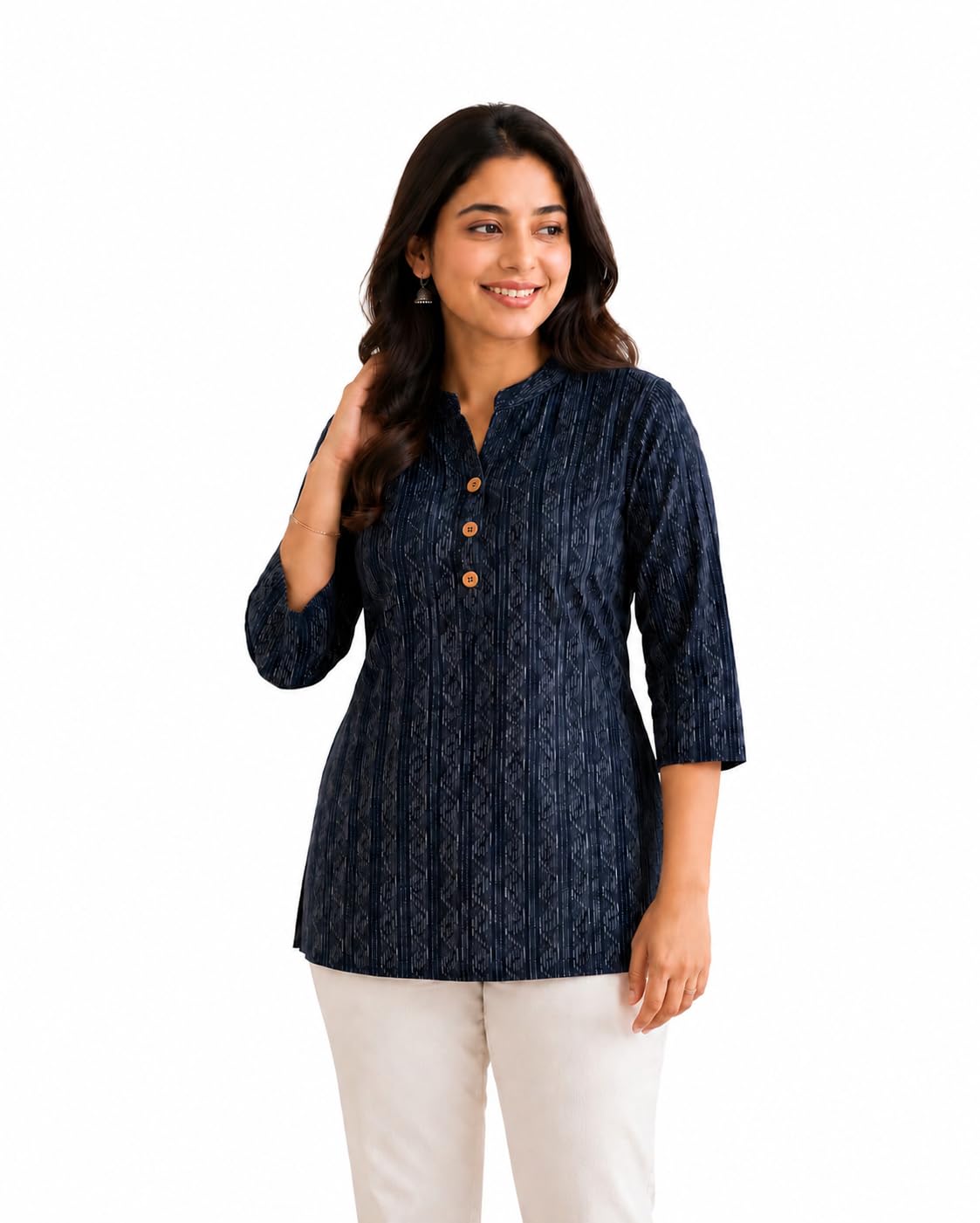 PYAGKALA Fashion Women's Cotton Katha Printed Short Kurti | Regular Fit | Mandarin Neck-image-48
