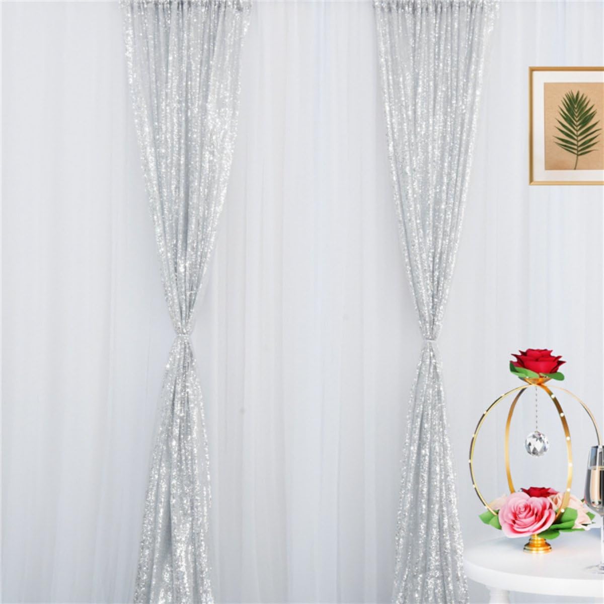 Rideau Pailleté 1 Pièce, Tissu Décoratif pour Arche de Mariage, Toile de Fond Éblouissante pour Tonnelle, Décoration Festive de Mariage et Réception de Fête (Bleu, 122 * 215 cm)