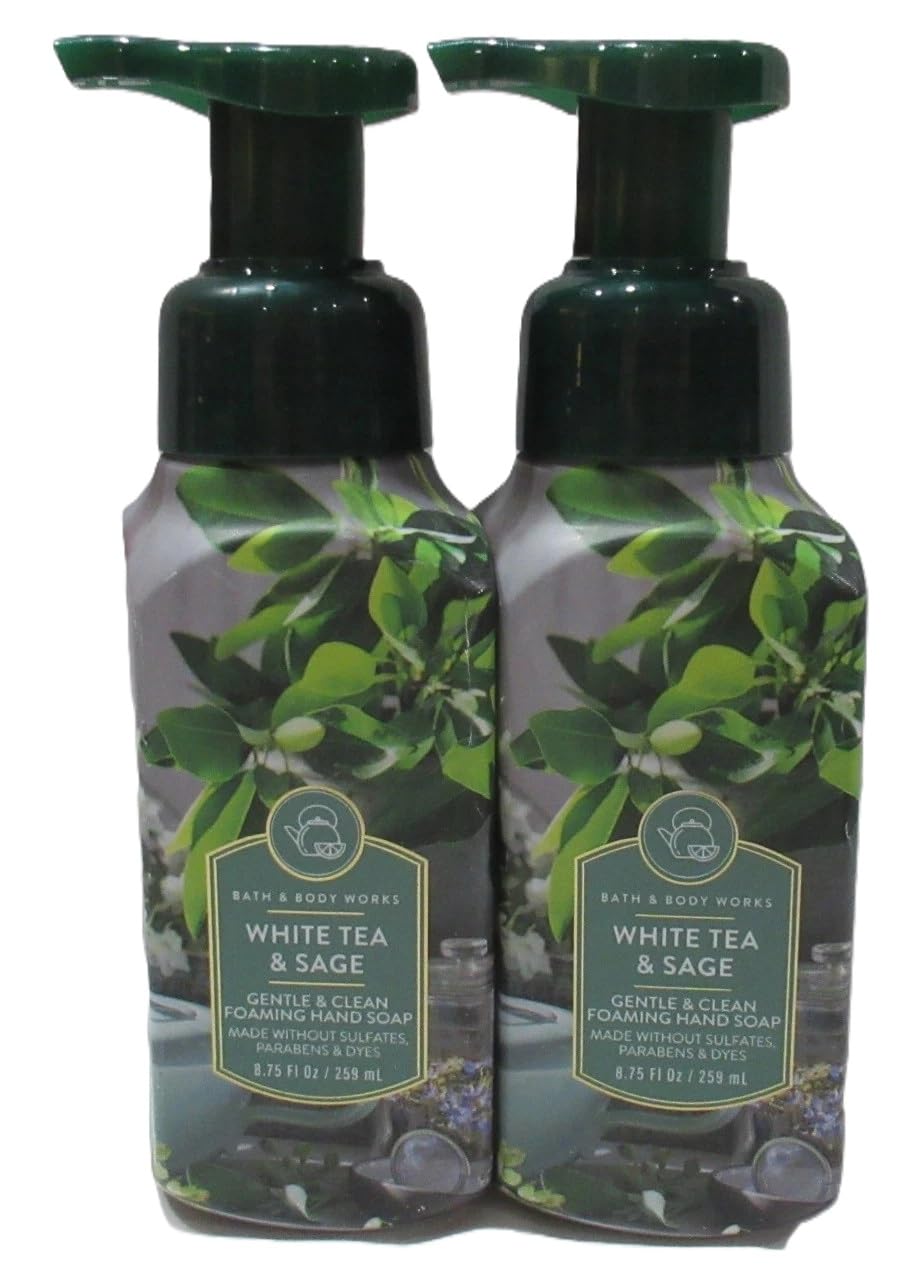 Bath & Body Works Bath and Body Works White Tea & Sage Gentle Foaming Hand Soap 8.75 Ounce 2-Pack (White Sage) 17.5 Ounce