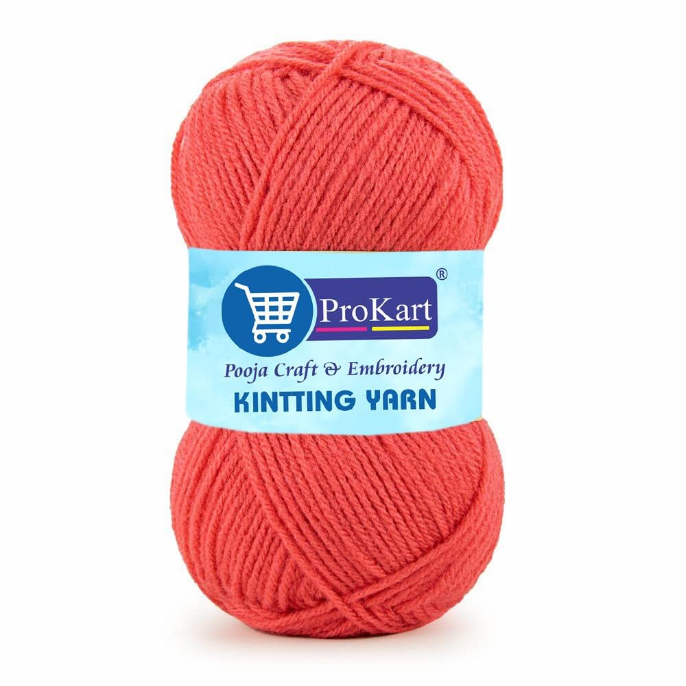 ProKart Premium Woolen 4 ply Hand Knitting Wool Yarn | Fine Weight Knitted and Crocheted Soft Yarn for Sweater, Scarf, Hat, Baby Clothes, Baby Sports, Purse, Gift Bags & DIY Craft Accessories Projects (1 Ball/100 Gram Each) (Carrot Pink, 100gms x 2 Pack)