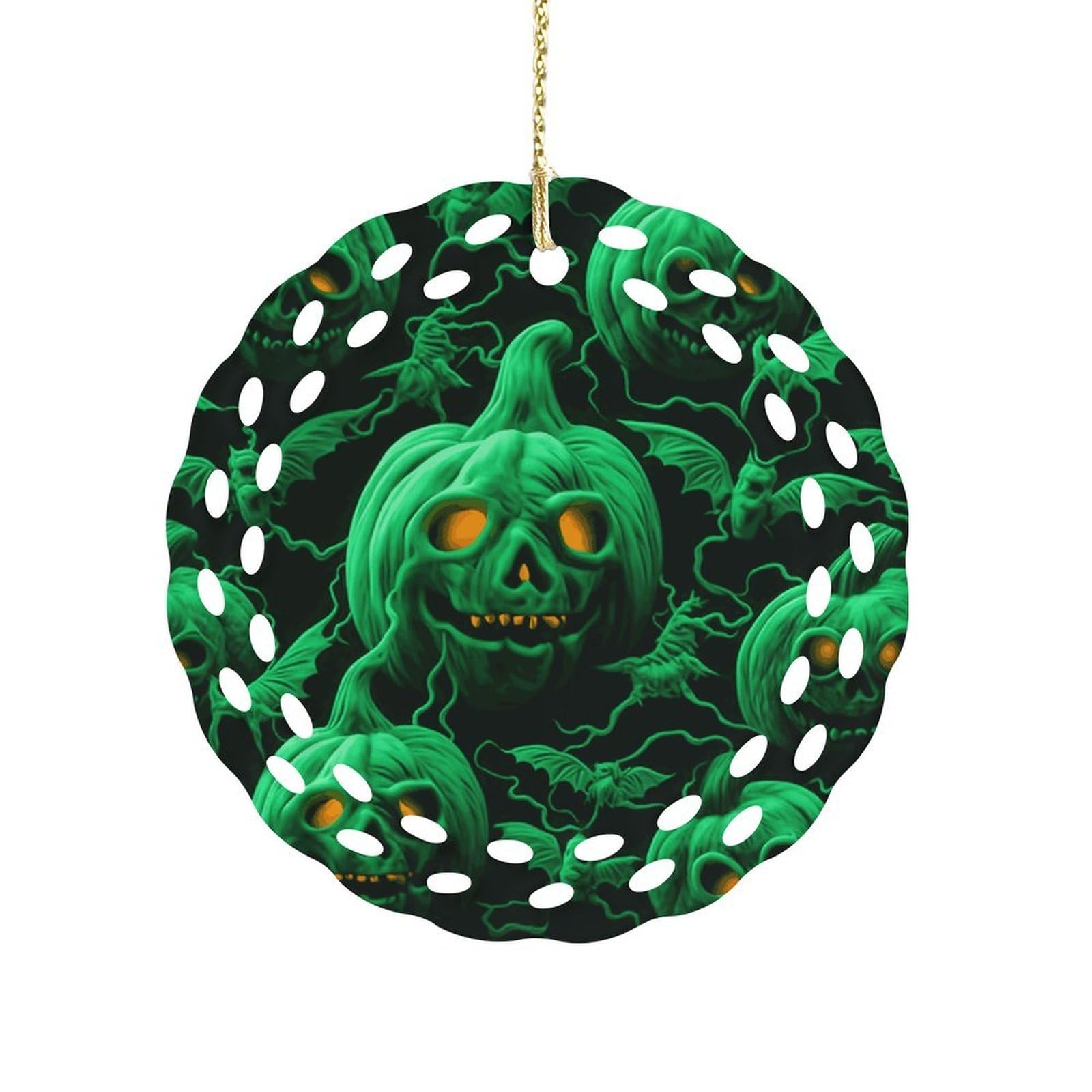 Fekiloot Women's Style Green Ghost Horror Halloween Pumpkin Ceramic Ornaments 3 Inch Round,Holiday Keepsake For ,Girls,Pet Owners,Hanging Ornament Gifts Idea For Home