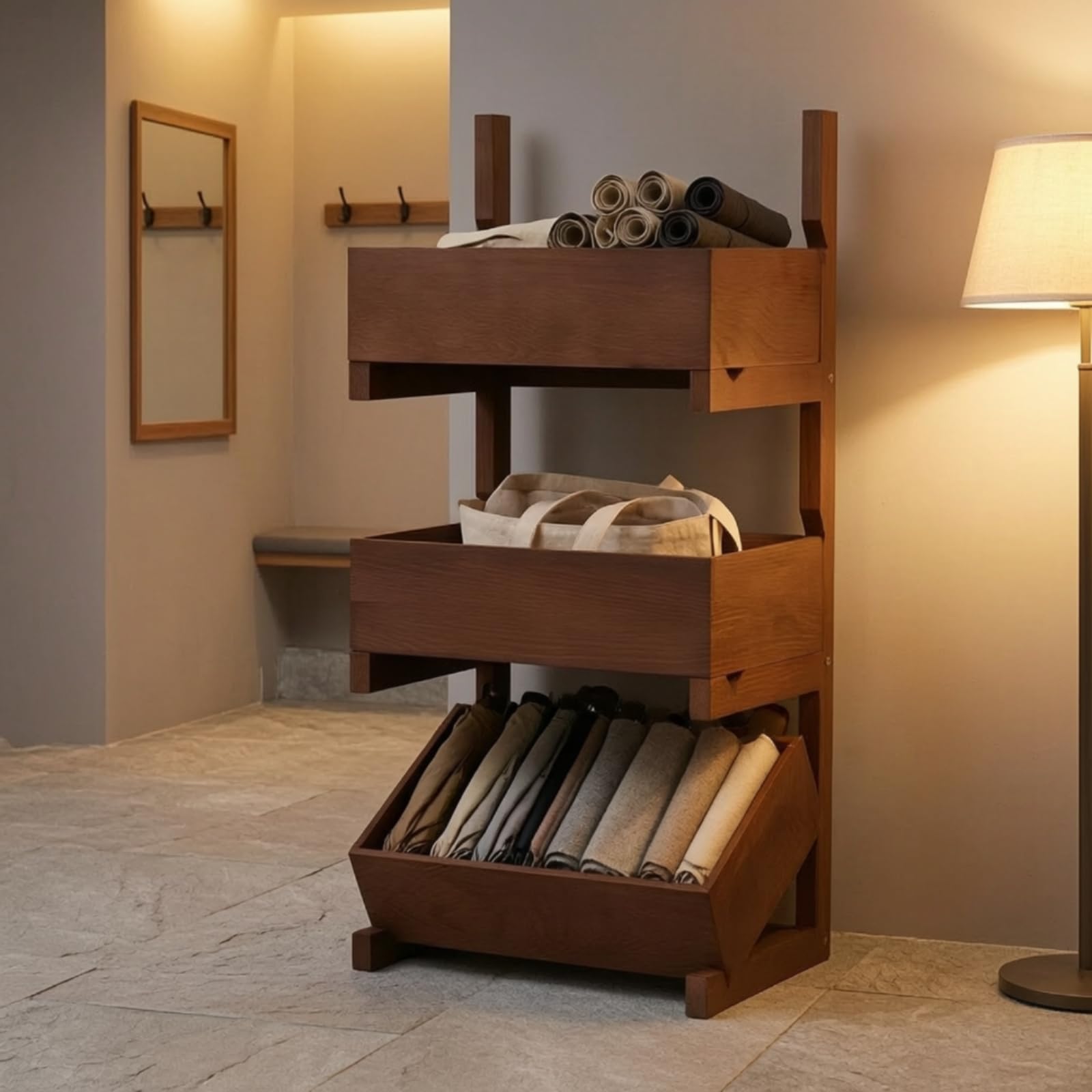 Colcolo Holzregal Holz Aufbewahrungsregal Organizer Ablageregal Standregal mit Zwei Schrägen Offenfächern aus Massivholz Kompakte Stellfläche für Wohnzimmer Flur Schlafzimmer Bad Büro, Style to 1