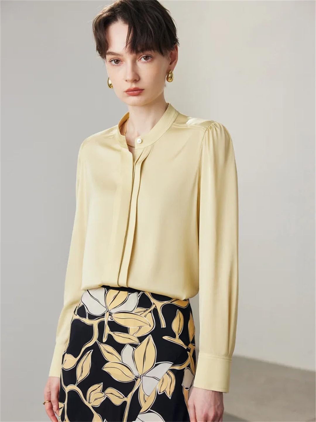 Camisas lisas para mujer, cuello alto, blusas elegantes para oficina