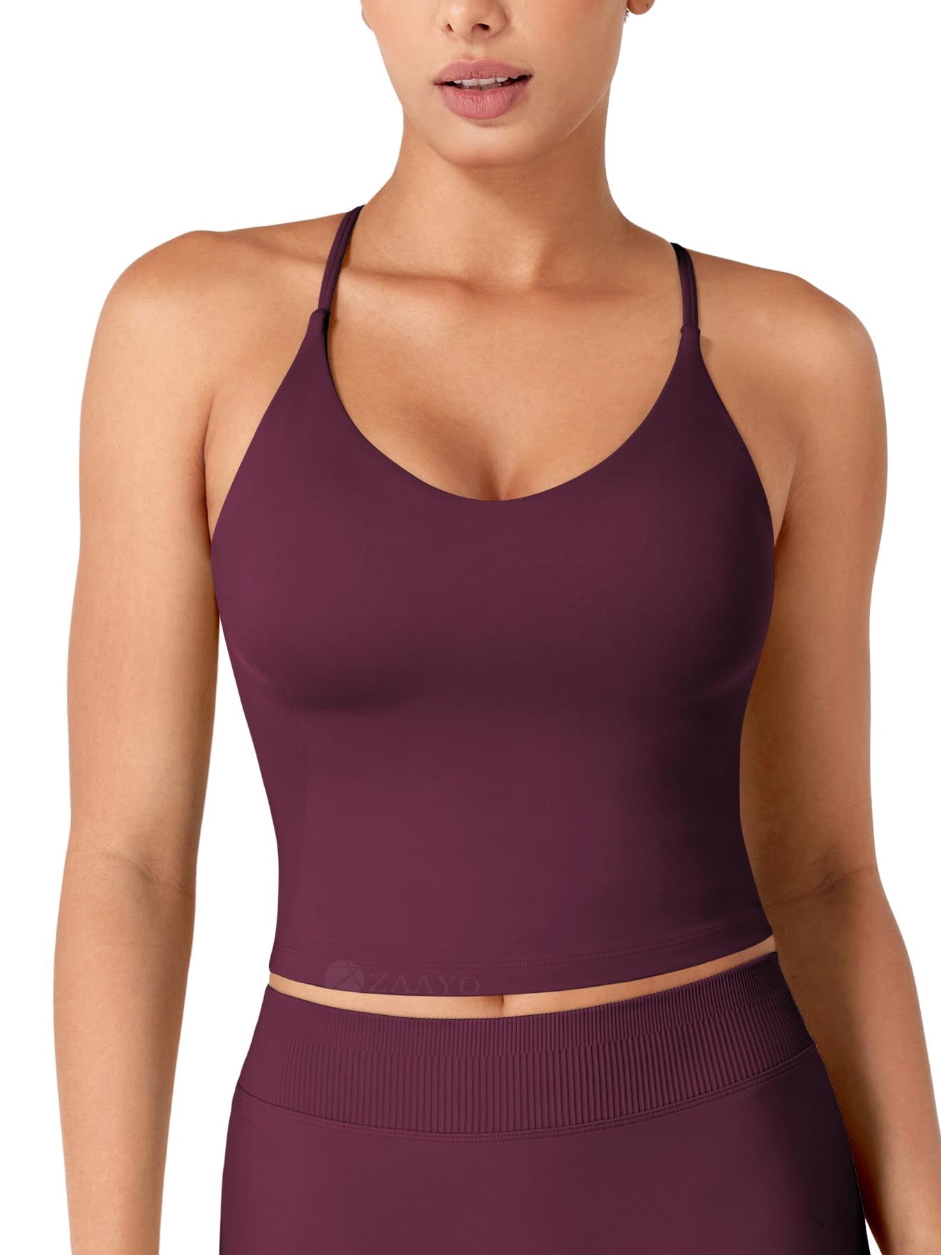 ZAAYO Tiefer V Tank Top Damen Crossback Workout Sport Top mit Verstellbaren Spaghettiträgern Gepolsterte Rückenfrei Gym Yoga Summer Crop Tops Ärmellos Sommer Oberteile