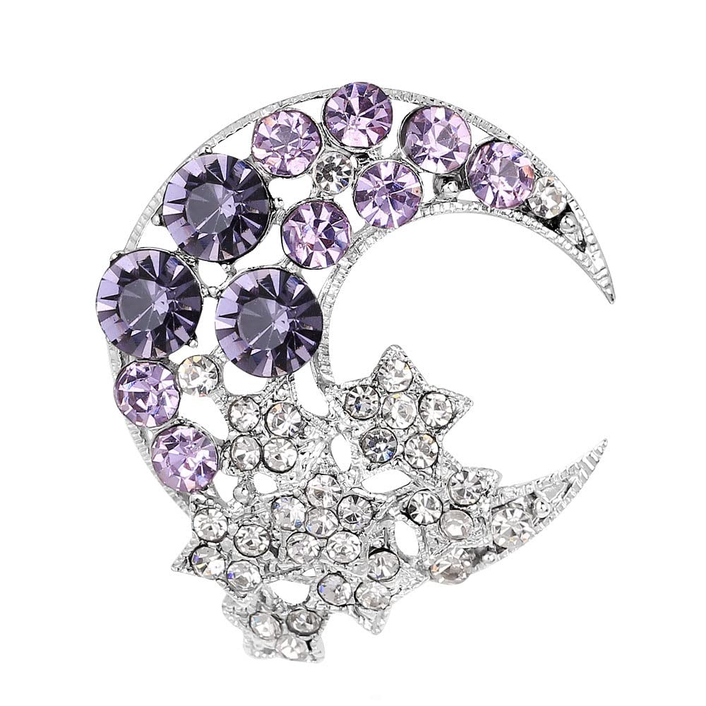 Broche de perlas blancas de luna brillante, pin de solapa con cristales brillantes, diseño vintage para mujeres y niñas, accesorios de traje de vestir de estrella de la suerte, media luna, regalo de