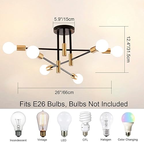 Miniatura 2 de Higufyier Lámpara de techo Sputnik moderna con 6 luces, lámpara de techo creativa semiempotrada para dormitorio, sala de estar, cocina, comedor
