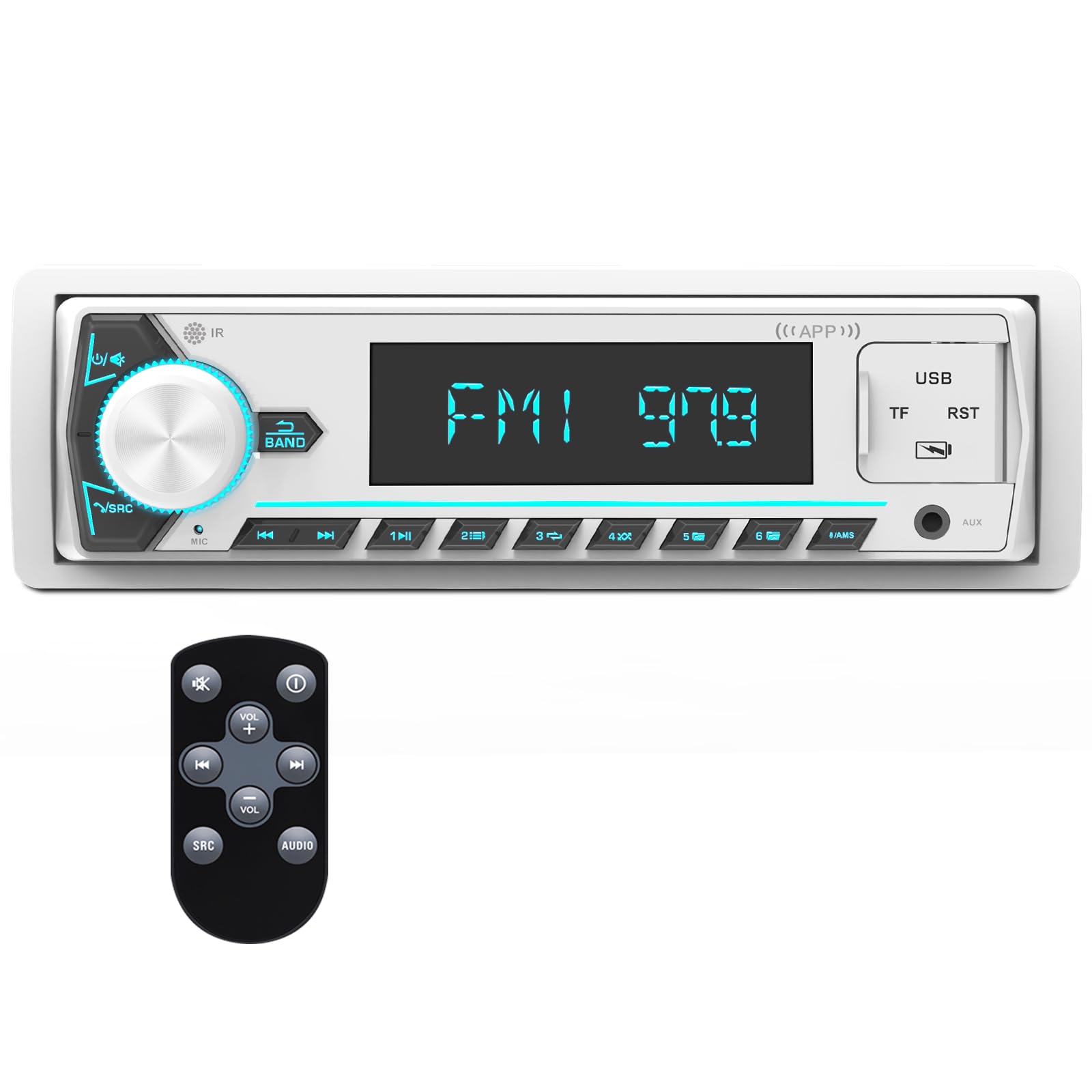 Single Din Bluetooth Marine Radio: Indash Car Stereo Receiver for Boat | Digital LCD Display AM FM AUX SD USB Fast Charging 2 Subwoofer Outputs-image-21